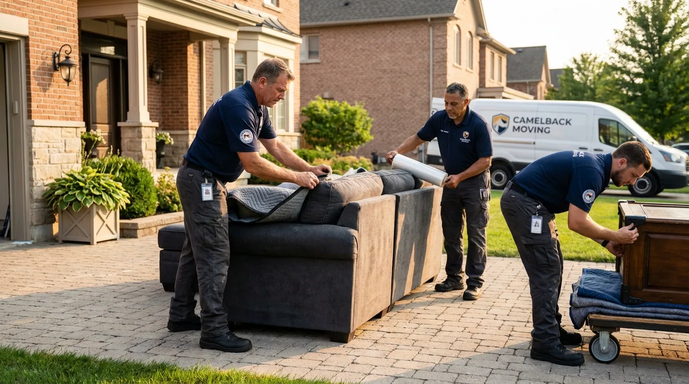 Large estate moving crew wrapping furniture in Petersburg, TX