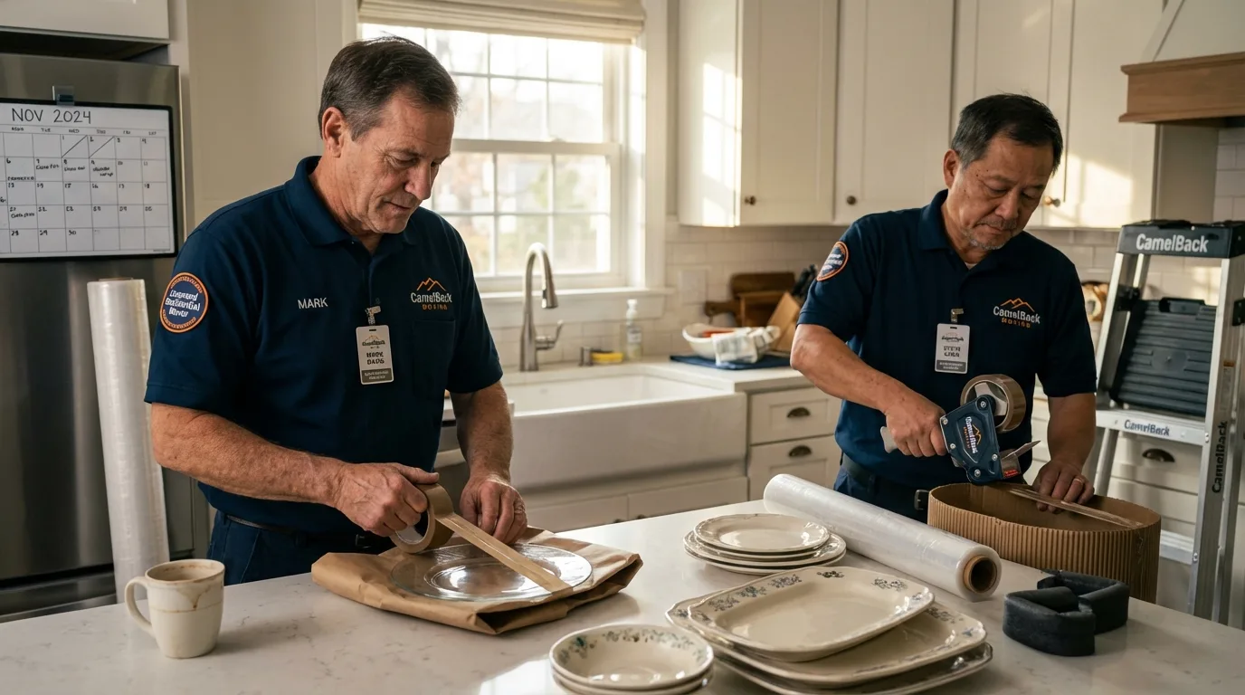Professional crew packing kitchen dishware in Petersburg, TX